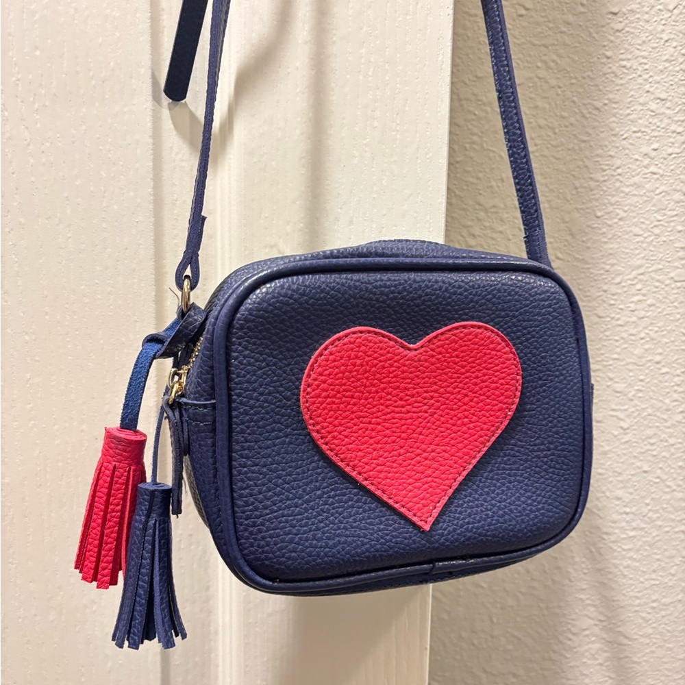 Lily Bloom Navy Crossbody with Pink Heart Applique